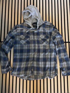 RSQ Blue Plaid Hooded Flannel Button Up Shirt Men's XL